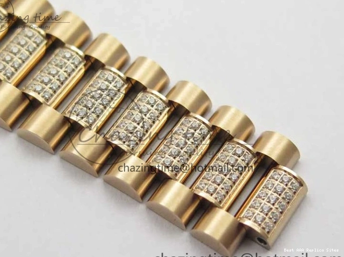 AAA Replica Watches on President A 2689 BP White ComfortFit Crystal Crystal Marker MOP RG Best Edition 128235 Dial Day-Date Bracelet RG 36mm 1218